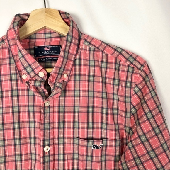 Vineyard Vines Pink Plaid Slim Fit Tucker Long Sleeve Button Down M - Picture 3 of 4